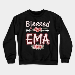 Womens Blessed Ema Floral Mom Grandma Xmas Birthday Crewneck Sweatshirt